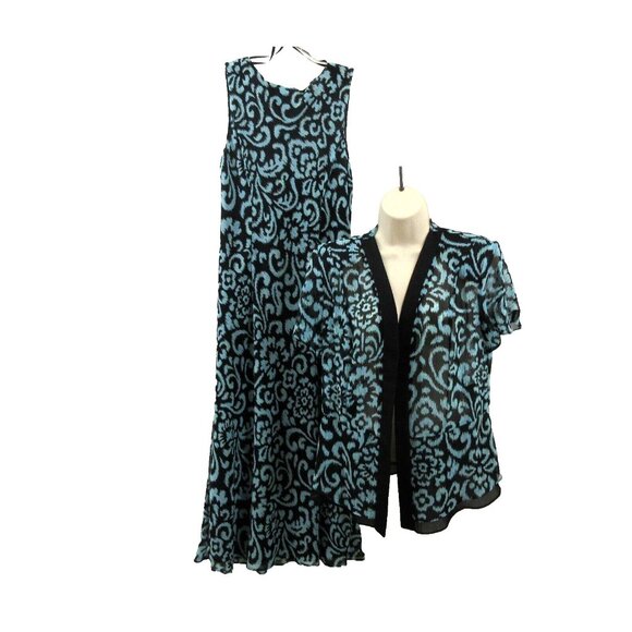 Studio 1 Shrug Jacket & Dress 2-Piece Size 10 Black & Blue Print Lined Formal - Picture 3 of 8